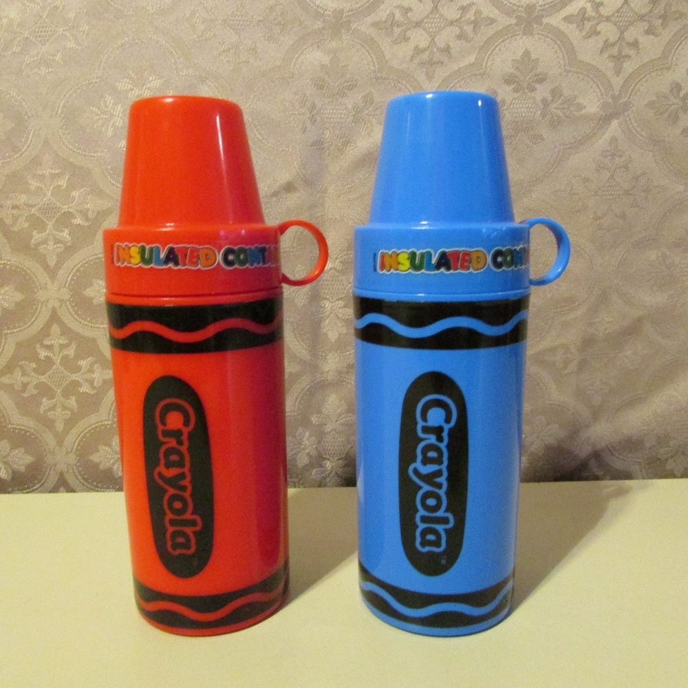 Crayola Crayons Thermos Lot Red Blue 2010 ~11.5 oz